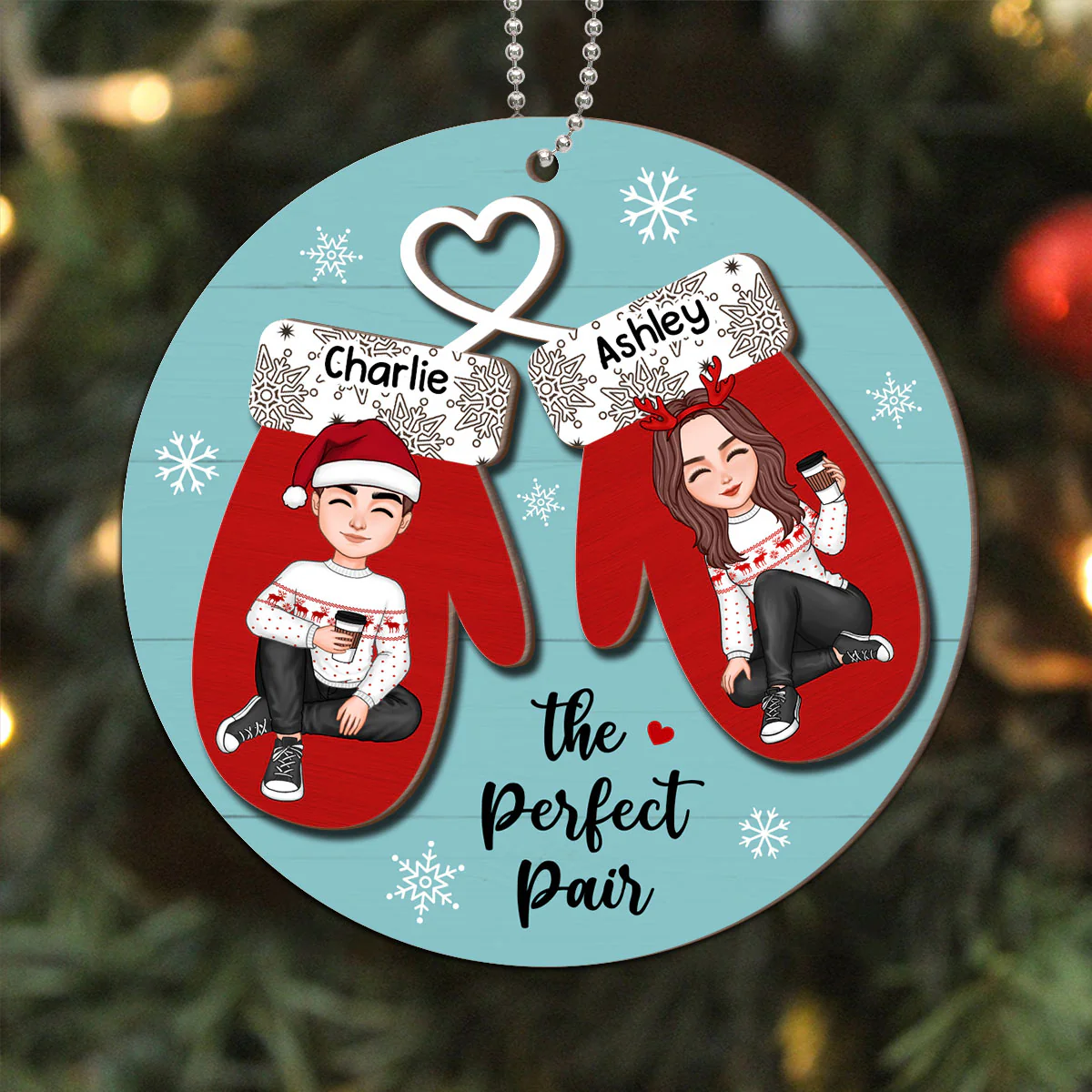 Perfect Pair Happy Christmas Couple Personalized 2-Layer Wooden Ornament - Image 8