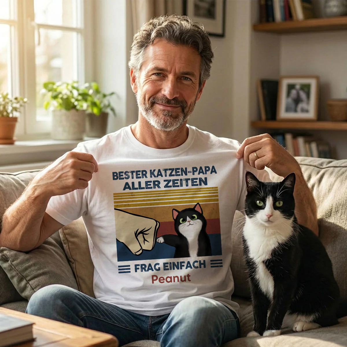 Perfektes Geschenk für Katzenväter – Personalisiertes T-Shirt mit Katzen-Faustgruß - Image 3