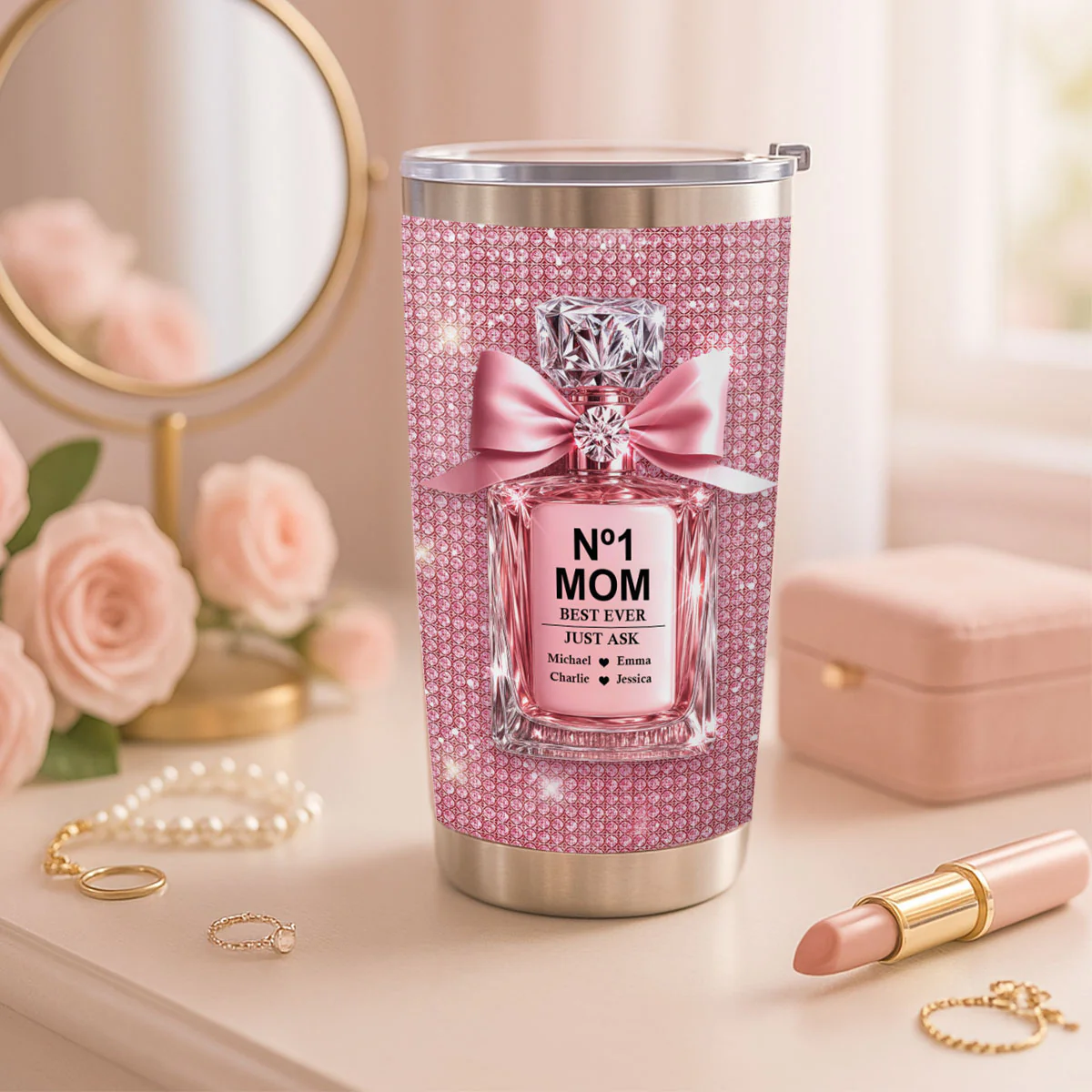 3D Effect Perfume MOM No 1 Best Ever Just Ask Personalized Tumbler, Gift For Mom - Image 5