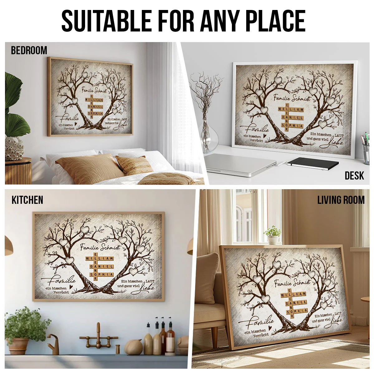 Personalisiertes Familien-Poster – Herzbaum & Kreuzworträtsel – Für immer verbunden – Geschenk für Familie, Mann & Frau - Image 2