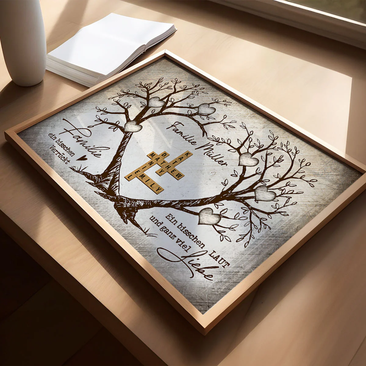 Personalisiertes Familien-Poster – Herzbaum & Kreuzworträtsel – Für immer verbunden – Geschenk für Familie, Mann & Frau - Image 4