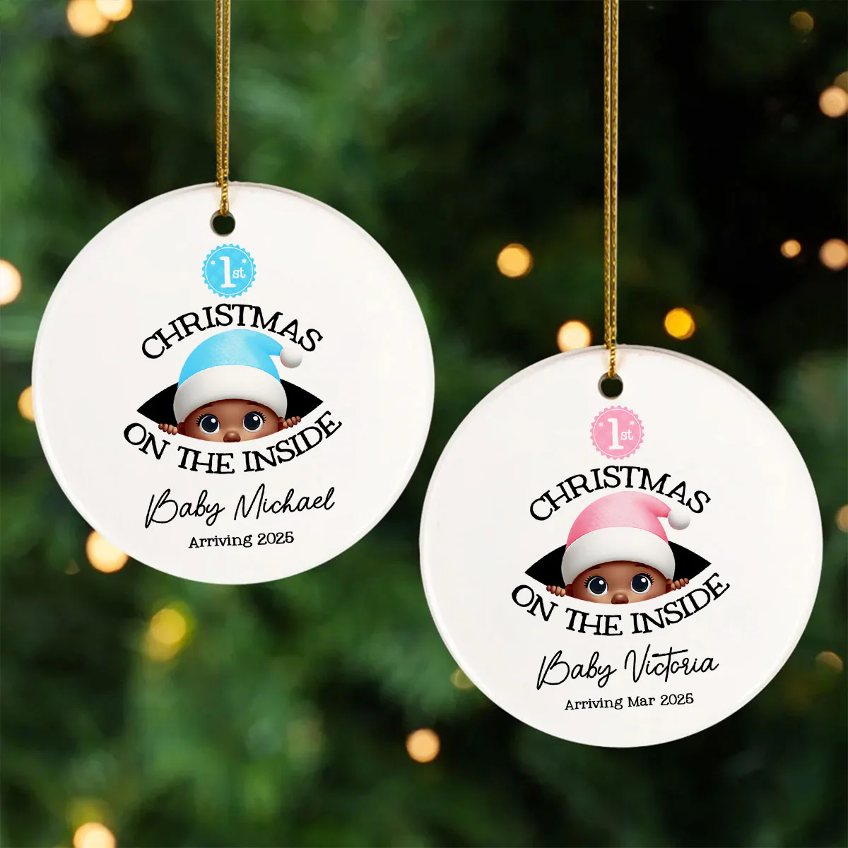 [Custom Skin Tone] Personalized Baby's First Christmas On the Inside Ornament, Custom Pregnancy Reveal Ornament, Expecting Parents - Image 2