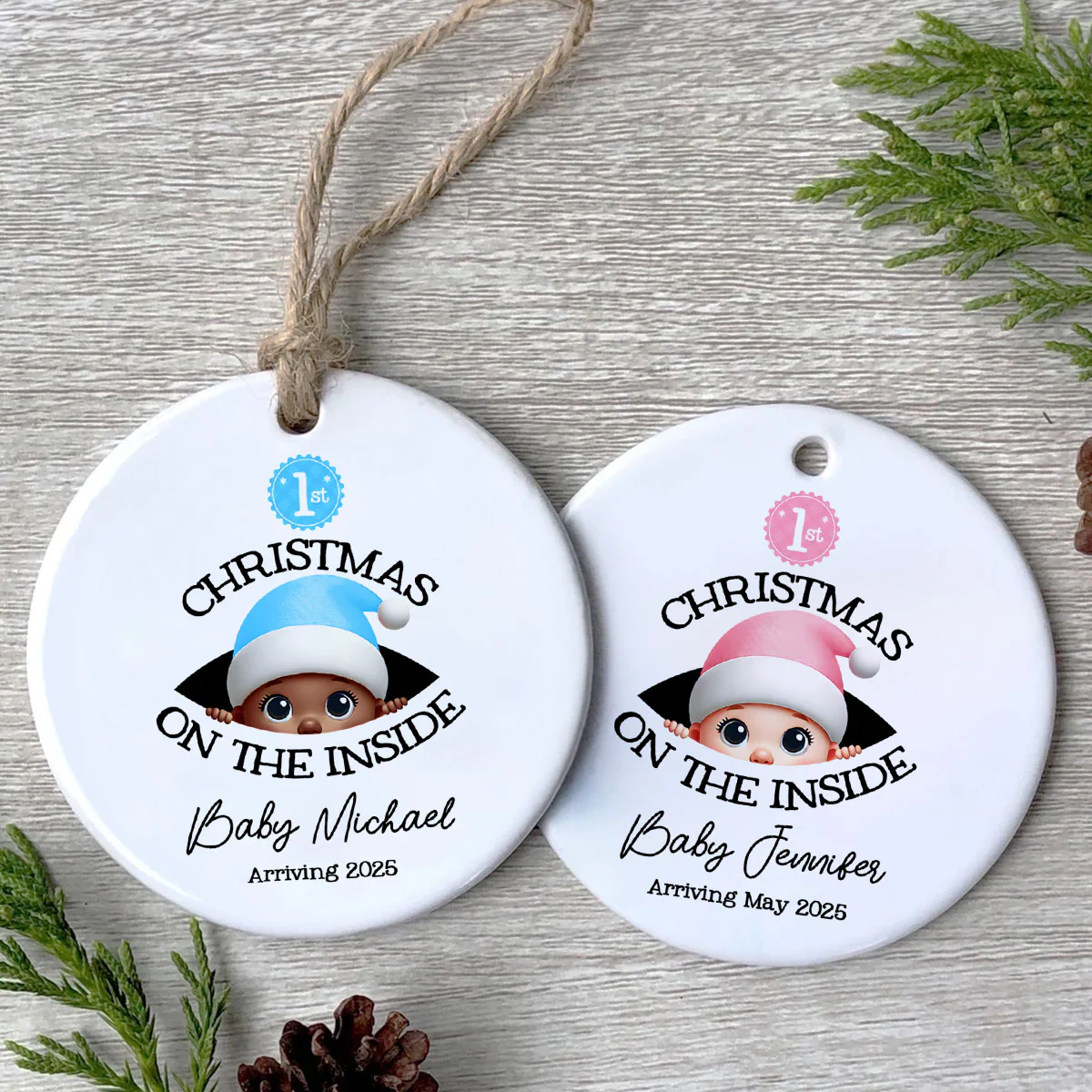 [Custom Skin Tone] Personalized Baby's First Christmas On the Inside Ornament, Custom Pregnancy Reveal Ornament, Expecting Parents - Image 3