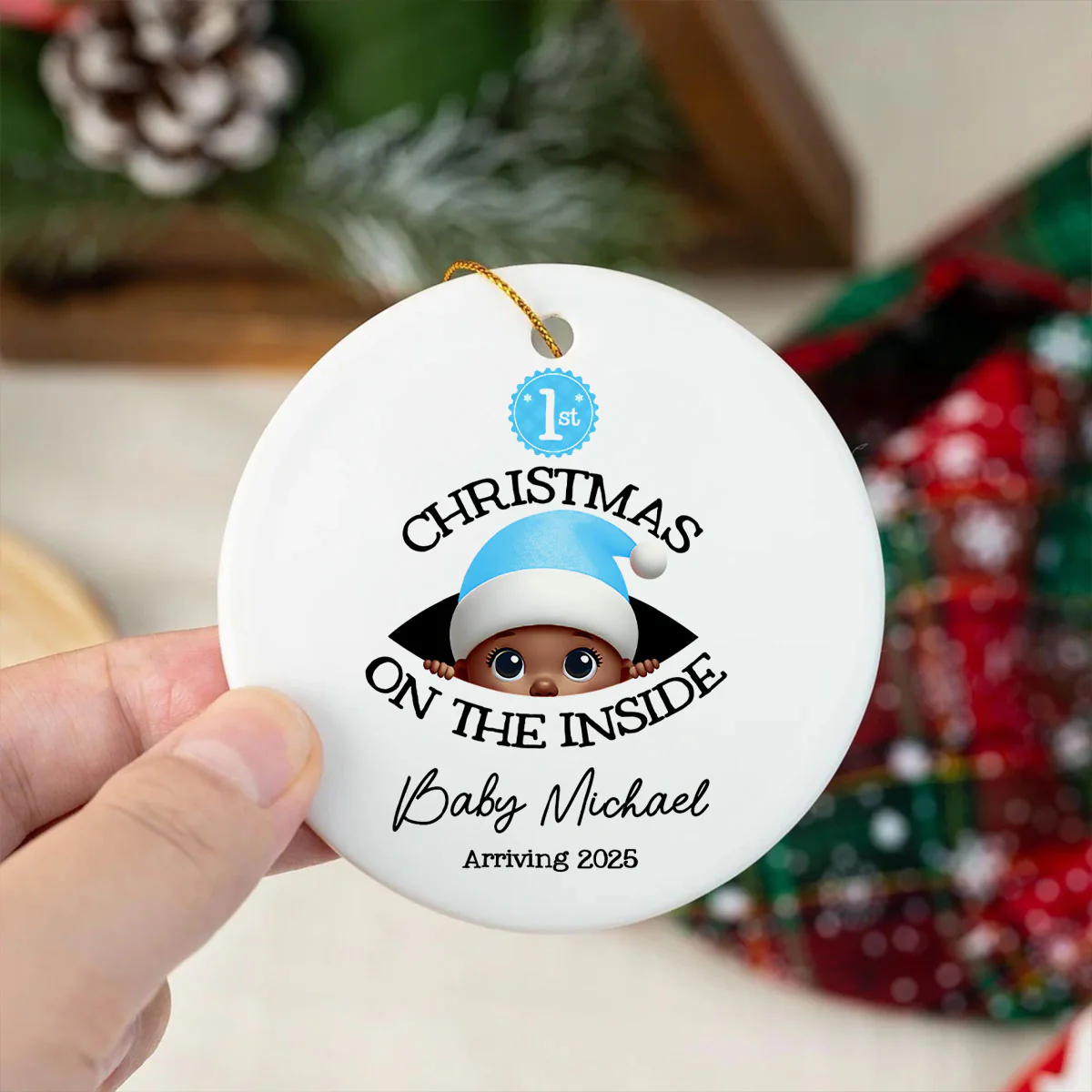 [Custom Skin Tone] Personalized Baby's First Christmas On the Inside Ornament, Custom Pregnancy Reveal Ornament, Expecting Parents - Image 4