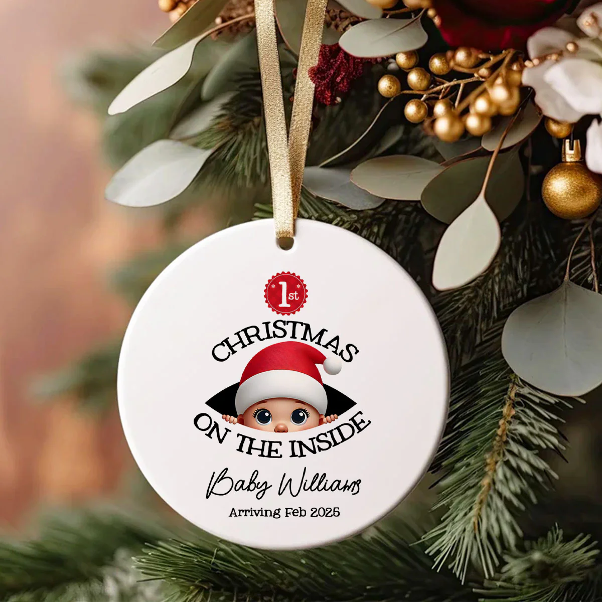 [Custom Skin Tone] Personalized Baby's First Christmas On the Inside Ornament, Custom Pregnancy Reveal Ornament, Expecting Parents - Image 5