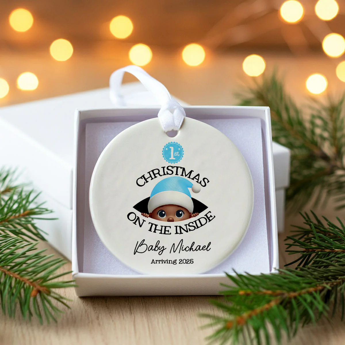 [Custom Skin Tone] Personalized Baby's First Christmas On the Inside Ornament, Custom Pregnancy Reveal Ornament, Expecting Parents - Image 6