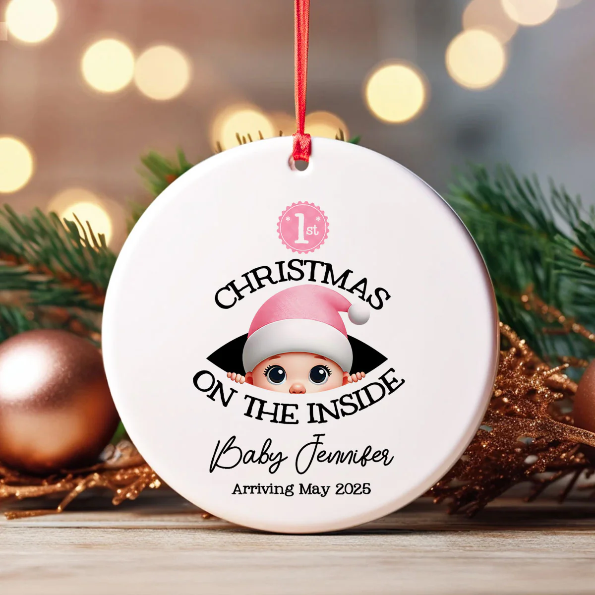 [Custom Skin Tone] Personalized Baby's First Christmas On the Inside Ornament, Custom Pregnancy Reveal Ornament, Expecting Parents - Image 7
