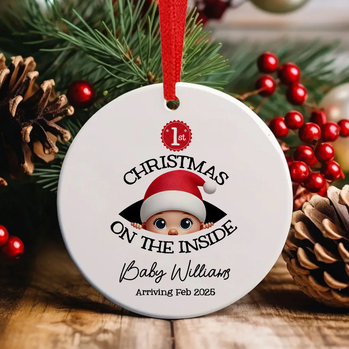[Custom Skin Tone] Personalized Baby's First Christmas On the Inside Ornament, Custom Pregnancy Reveal Ornament, Expecting Parents - Image 8