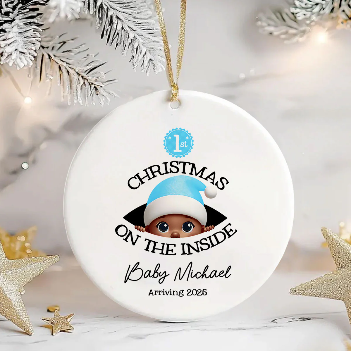 [Custom Skin Tone] Personalized Baby's First Christmas On the Inside Ornament, Custom Pregnancy Reveal Ornament, Expecting Parents - Image 9