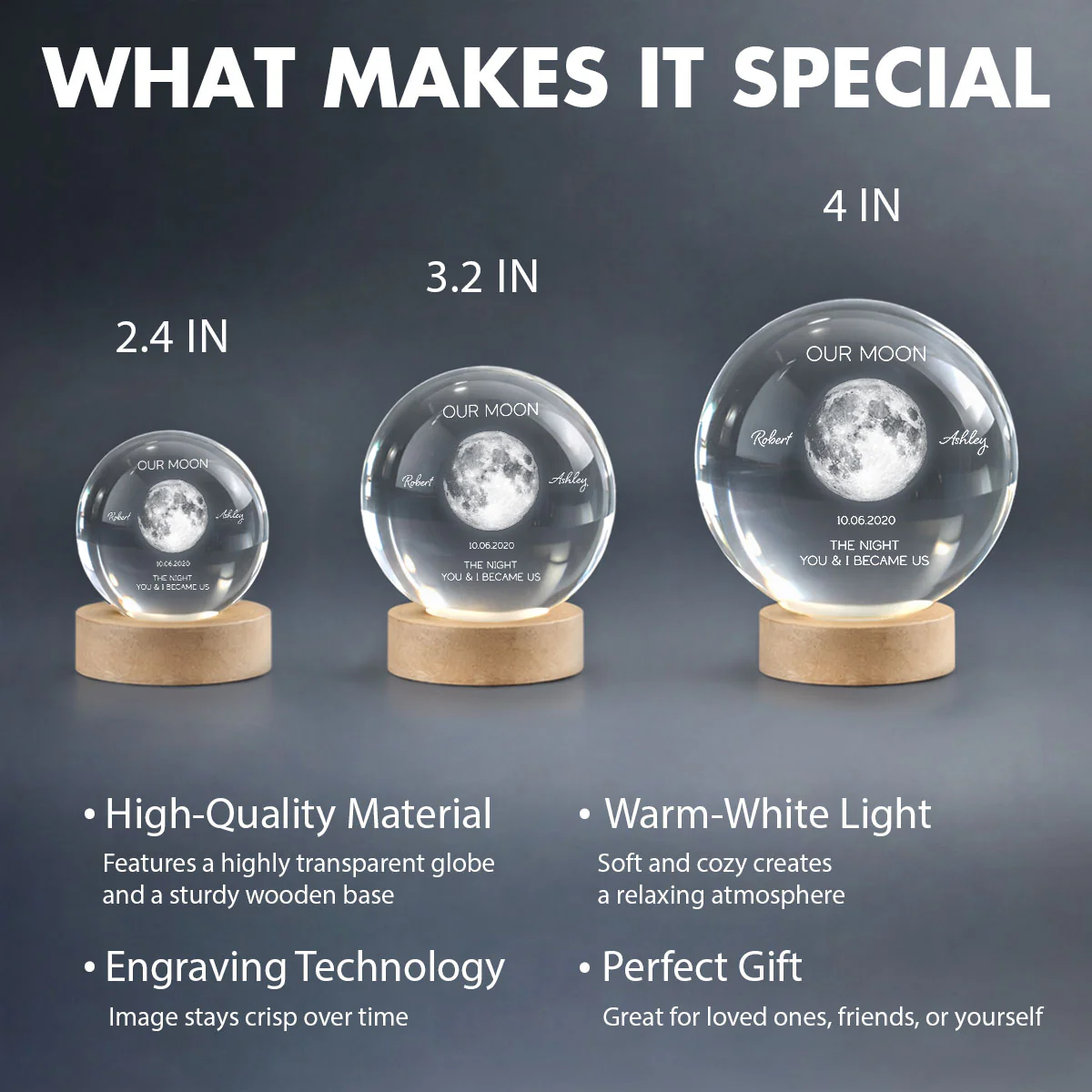 Personalized Moon Phase Crystal Ball Night Light - Custom Date Gift for Mom & Her - Unique Anniversary or Birthday Keepsake - Image 11