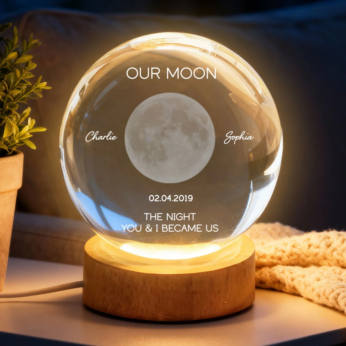 Personalized Moon Phase Crystal Ball Night Light - Custom Date Gift for Mom & Her - Unique Anniversary or Birthday Keepsake - Image 12