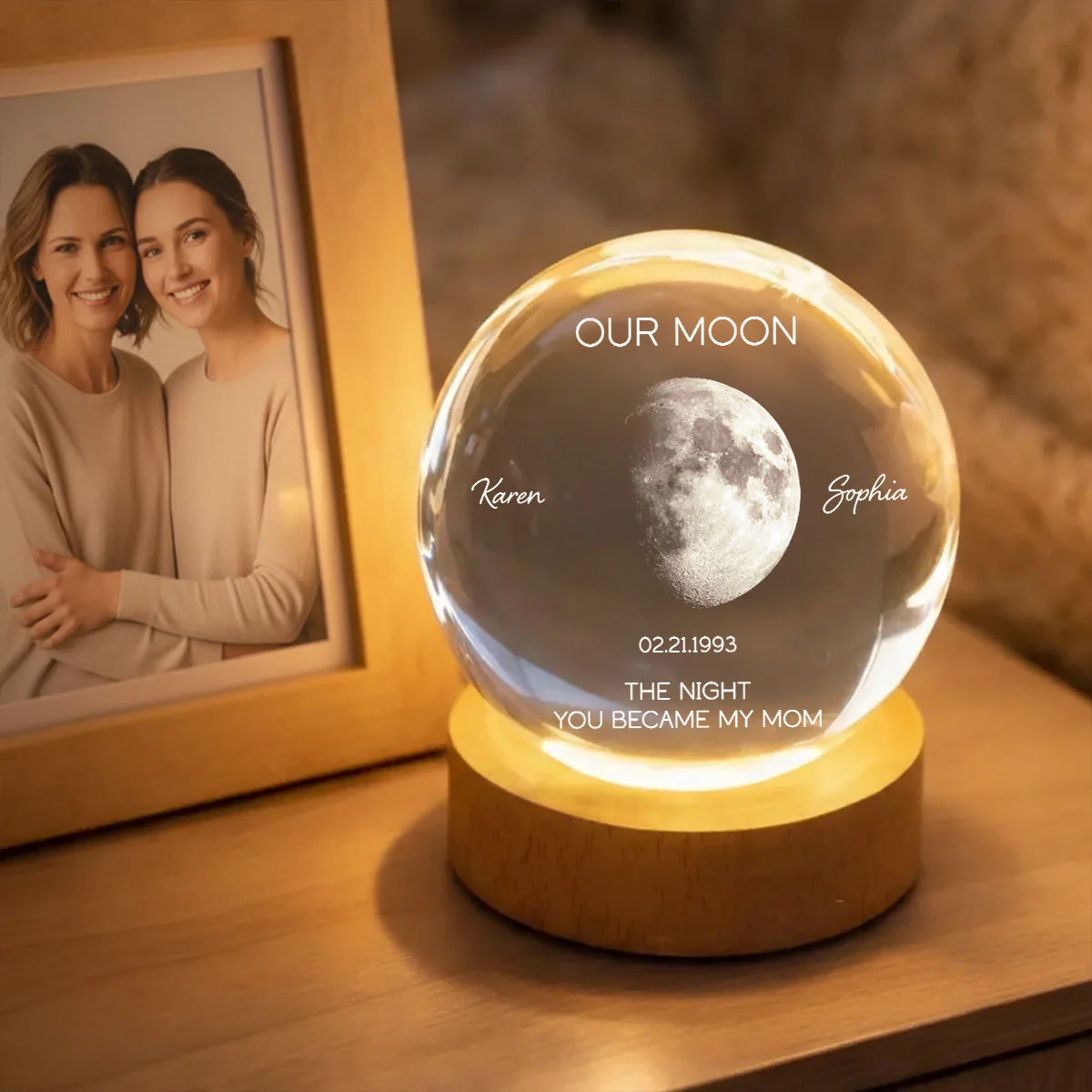 Personalized Moon Phase Crystal Ball Night Light - Custom Date Gift for Mom & Her - Unique Anniversary or Birthday Keepsake - Image 5