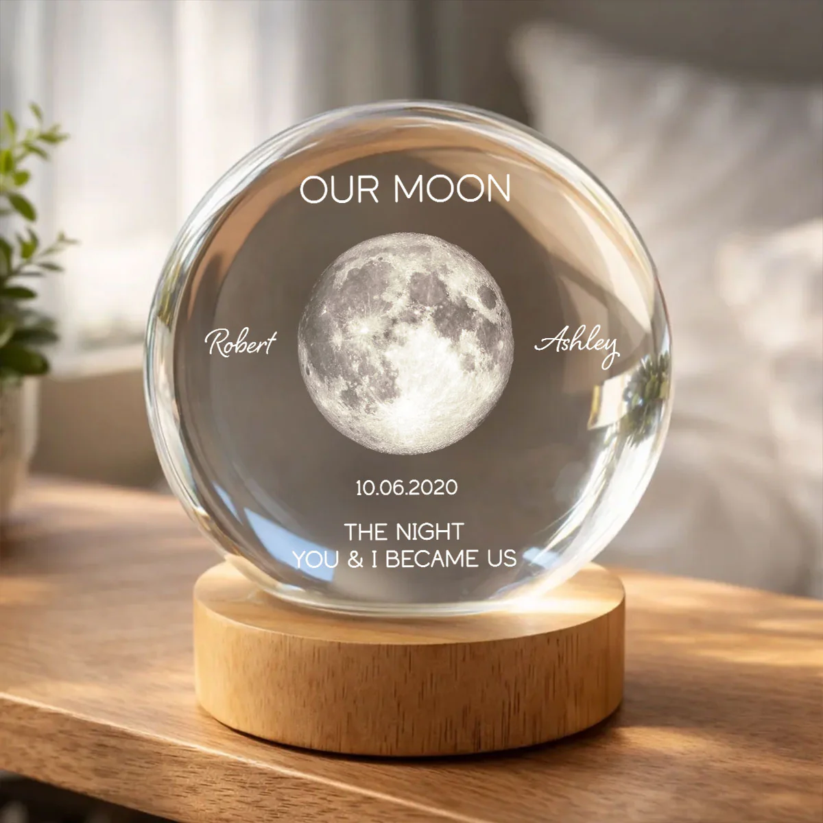 Personalized Moon Phase Crystal Ball Night Light - Custom Date Gift for Mom & Her - Unique Anniversary or Birthday Keepsake - Image 6