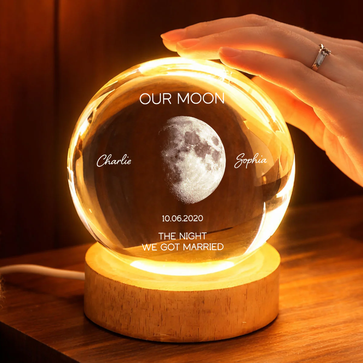 Personalized Moon Phase Crystal Ball Night Light - Custom Date Gift for Mom & Her - Unique Anniversary or Birthday Keepsake - Image 8