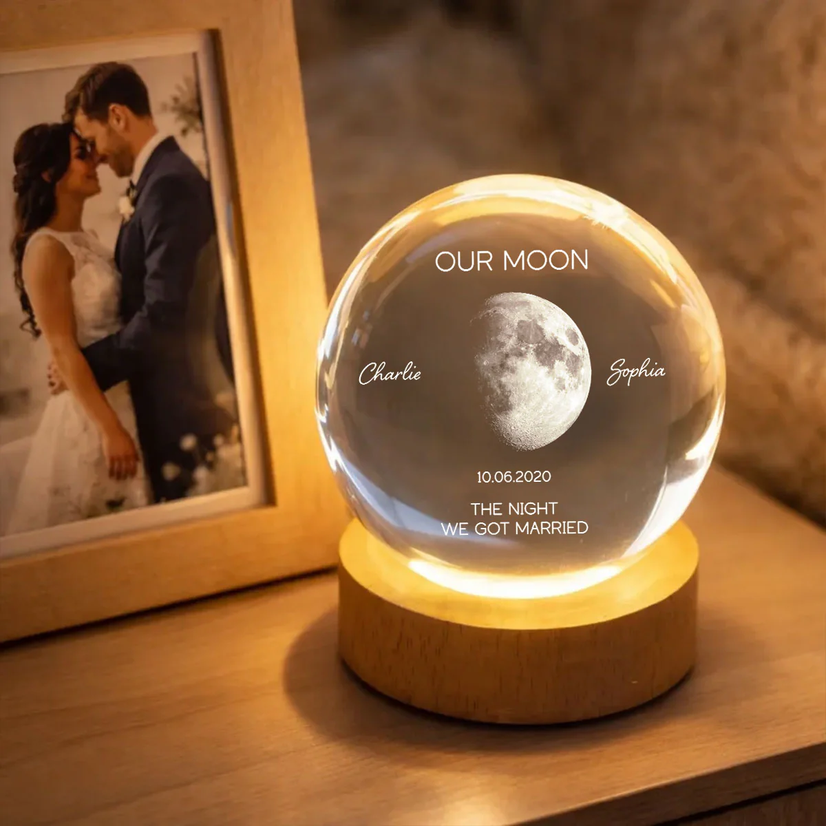 Personalized Moon Phase Crystal Ball Night Light - Custom Date Gift for Mom & Her - Unique Anniversary or Birthday Keepsake - Image 9