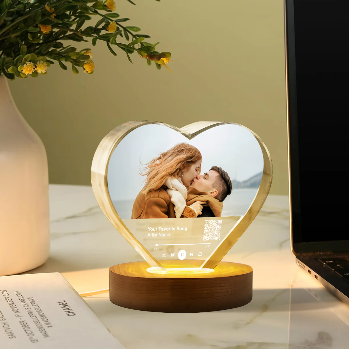 Personalized Music Photo Crystal Heart LED, Valentines Gift, Music Love Gift, Gift for Him, for Her, Free Shipping Included - Image 4
