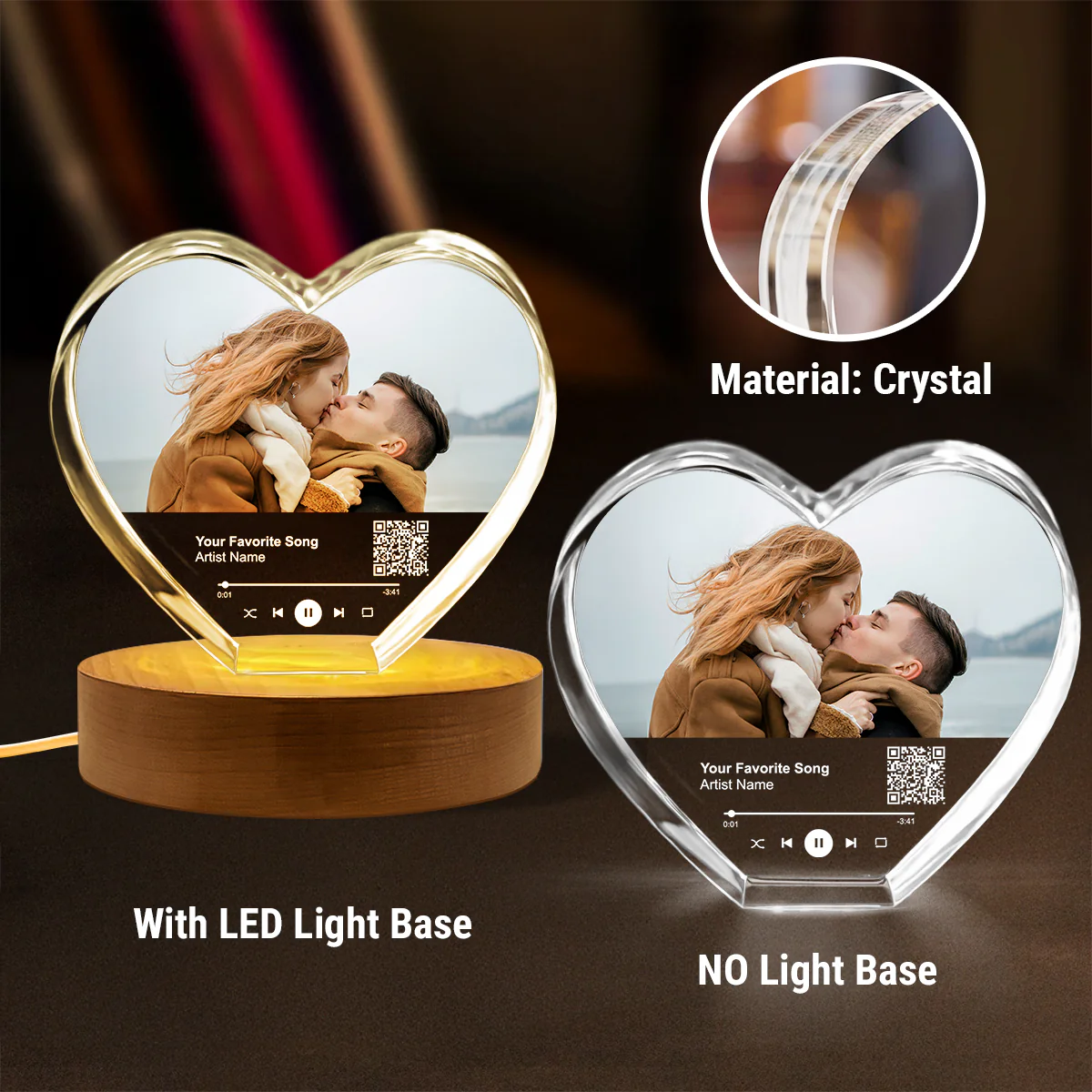 Personalized Music Photo Crystal Heart LED, Valentines Gift, Music Love Gift, Gift for Him, for Her, Free Shipping Included - Image 7