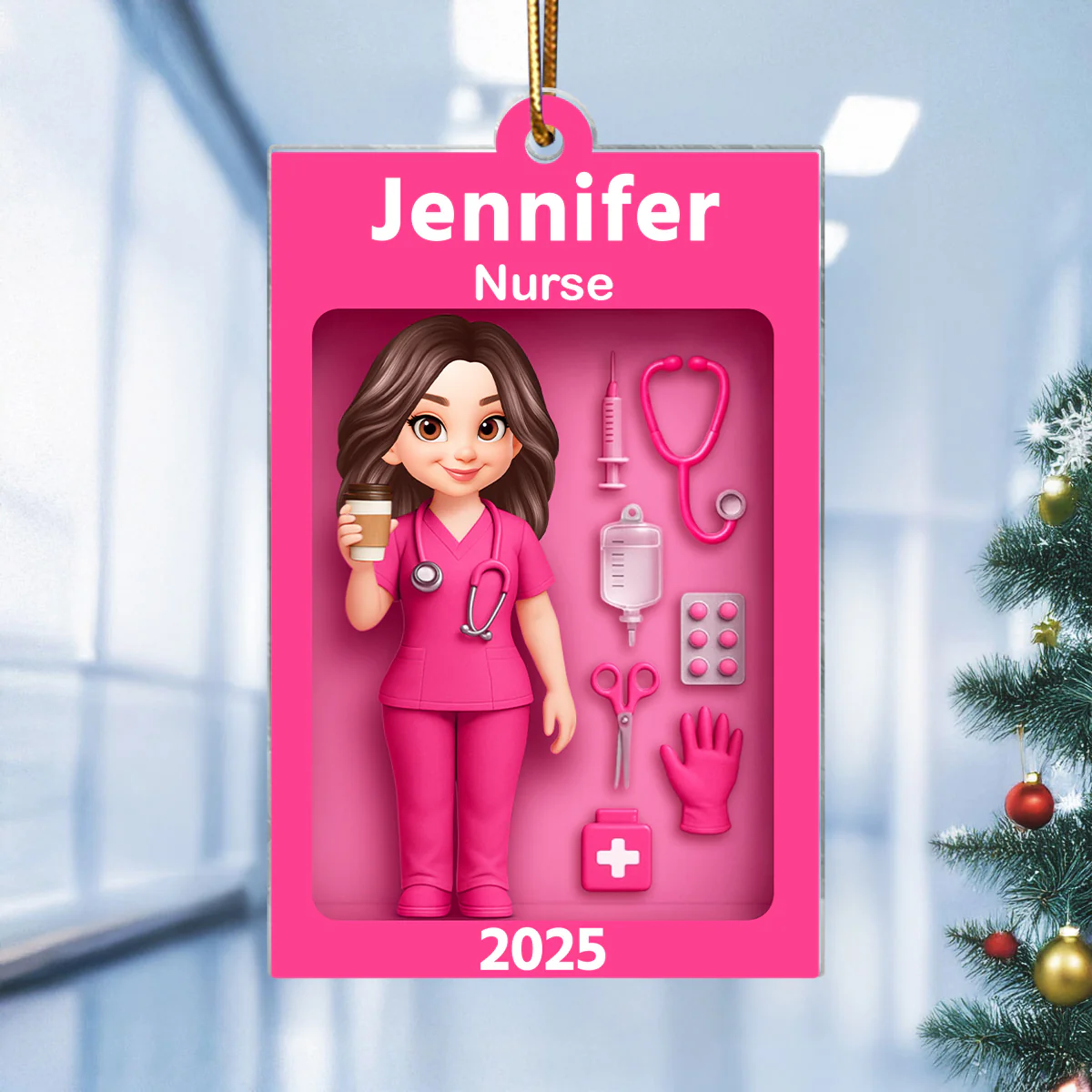 Personalized Nurse In Toy Box 3D Acrylic Ornament, Special Christmas Gift For Nurse, For Co-workers - Image 5