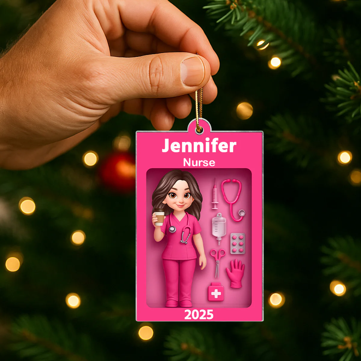 Personalized Nurse In Toy Box 3D Acrylic Ornament, Special Christmas Gift For Nurse, For Co-workers - Image 7