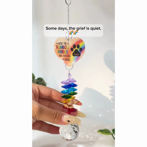 Pet Dog Cat Memorial Wish The Rainbow Bridge Had Visiting Hours Personalized Crystal Suncatcher With Aluminum Charm - Image 2