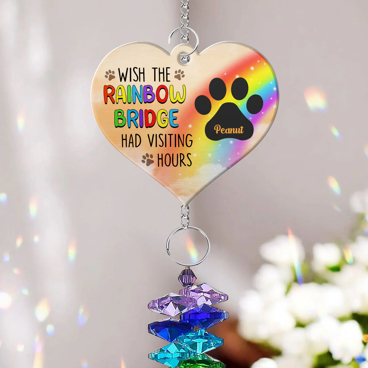 Pet Dog Cat Memorial Wish The Rainbow Bridge Had Visiting Hours Personalized Crystal Suncatcher With Aluminum Charm - Image 3