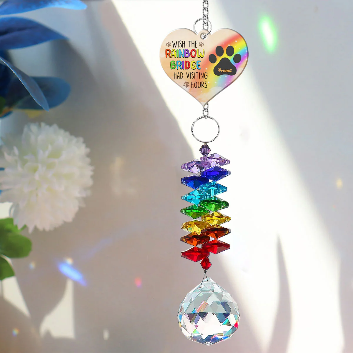 Pet Dog Cat Memorial Wish The Rainbow Bridge Had Visiting Hours Personalized Crystal Suncatcher With Aluminum Charm - Image 4