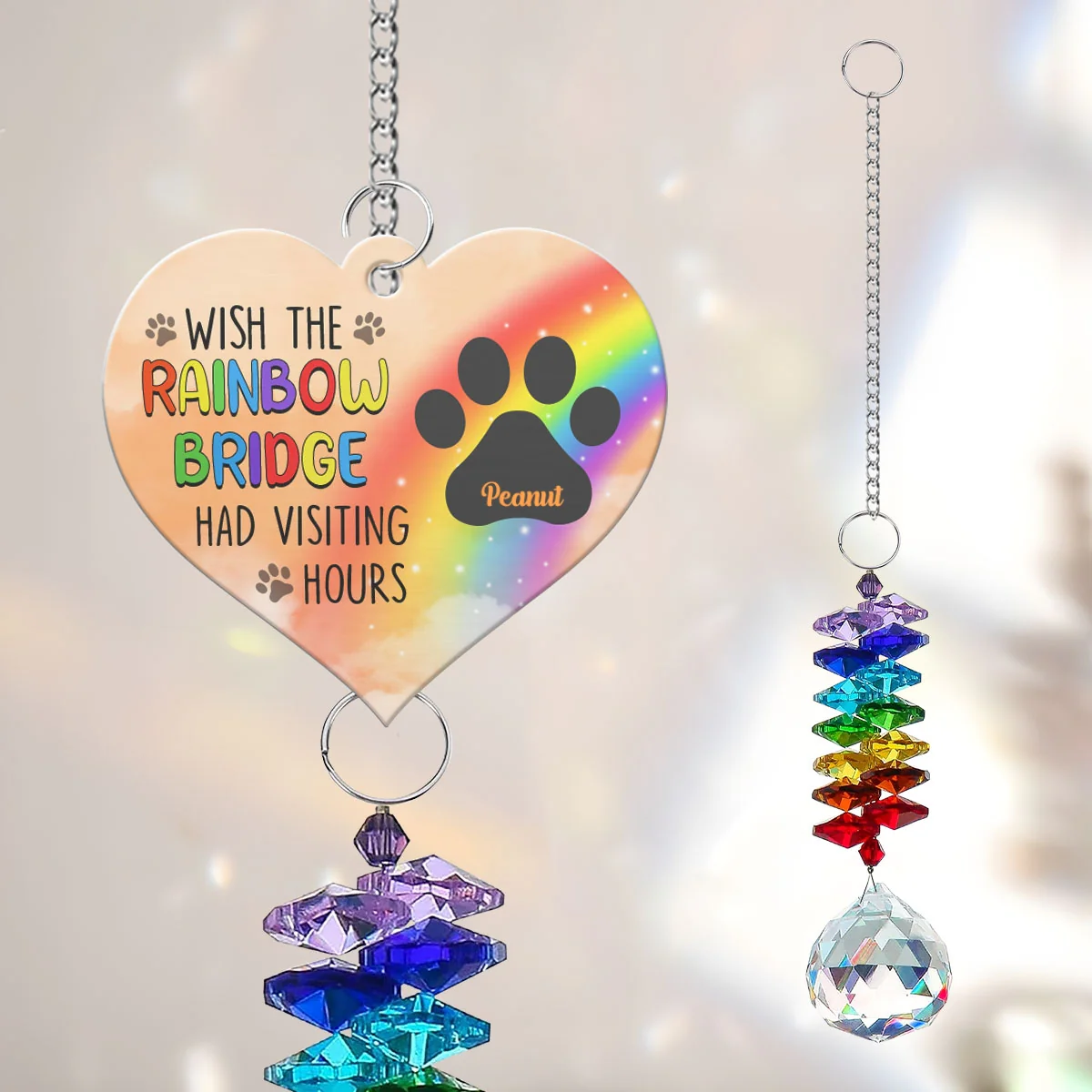Pet Dog Cat Memorial Wish The Rainbow Bridge Had Visiting Hours Personalized Crystal Suncatcher With Aluminum Charm - Image 9
