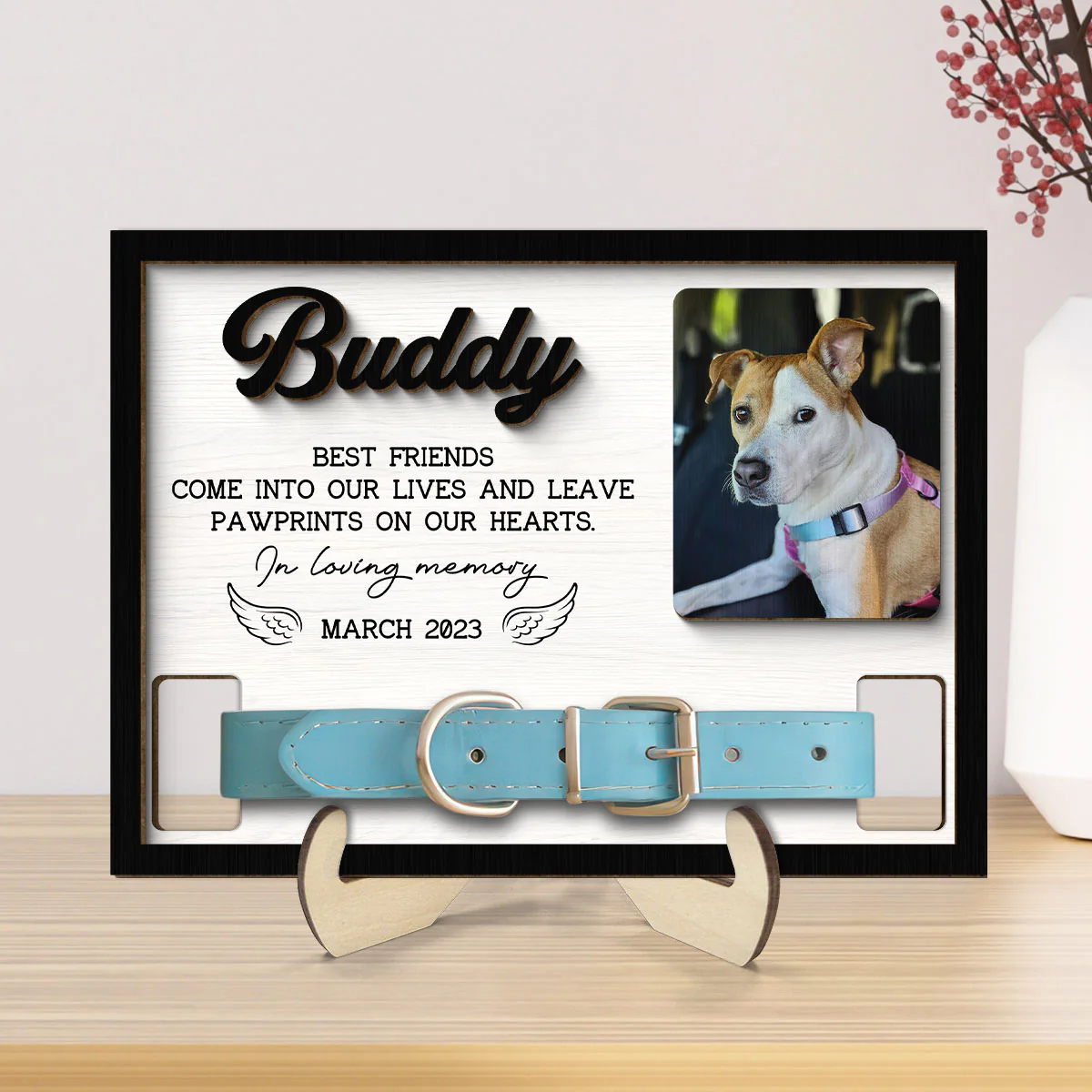 Pet Loss Dog Cat Photo Memorial Remembrance Gift Pet Collar Keepsake Personalized Wooden Pet Collar Holder - Image 2