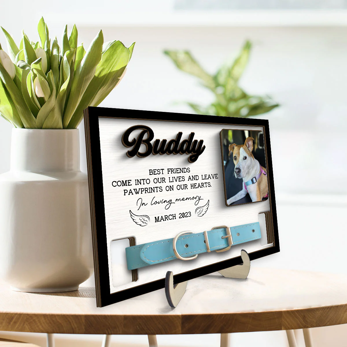 Pet Loss Dog Cat Photo Memorial Remembrance Gift Pet Collar Keepsake Personalized Wooden Pet Collar Holder - Image 3