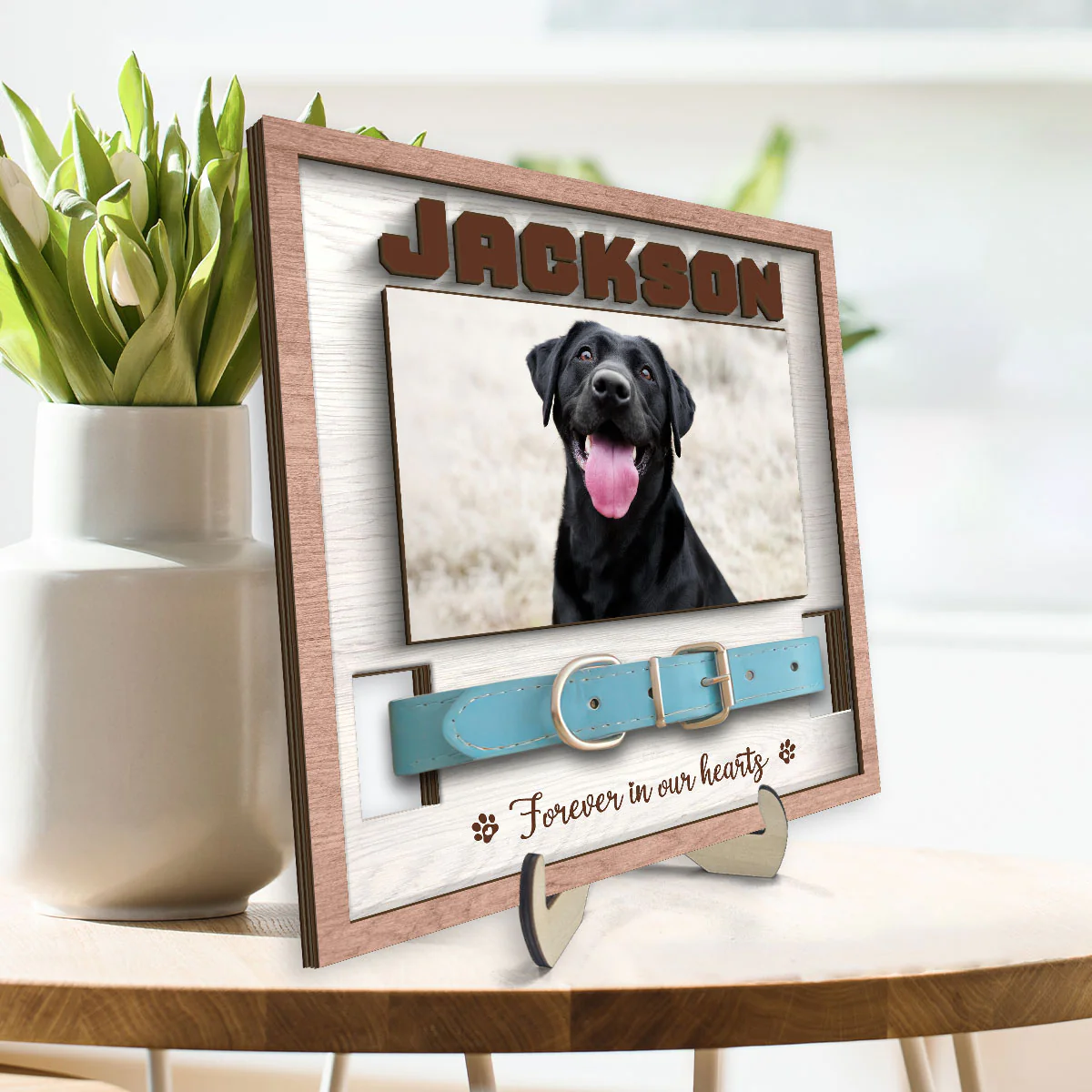 Pet Loss Pet Memorial Remembrance Gift Pet Collar Keepsake Photo Inserted Personalized Wooden Pet Collar Holder - Image 3