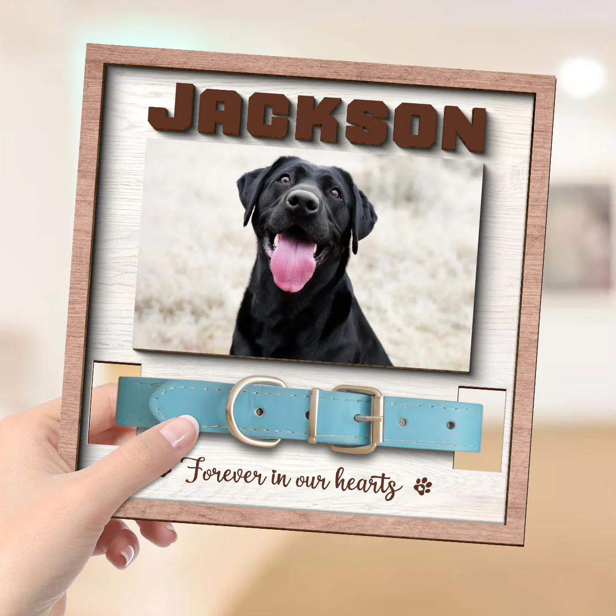 Pet Loss Pet Memorial Remembrance Gift Pet Collar Keepsake Photo Inserted Personalized Wooden Pet Collar Holder - Image 4