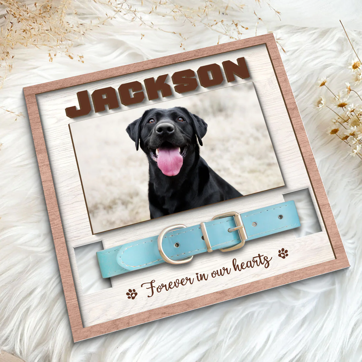 Pet Loss Pet Memorial Remembrance Gift Pet Collar Keepsake Photo Inserted Personalized Wooden Pet Collar Holder - Image 5