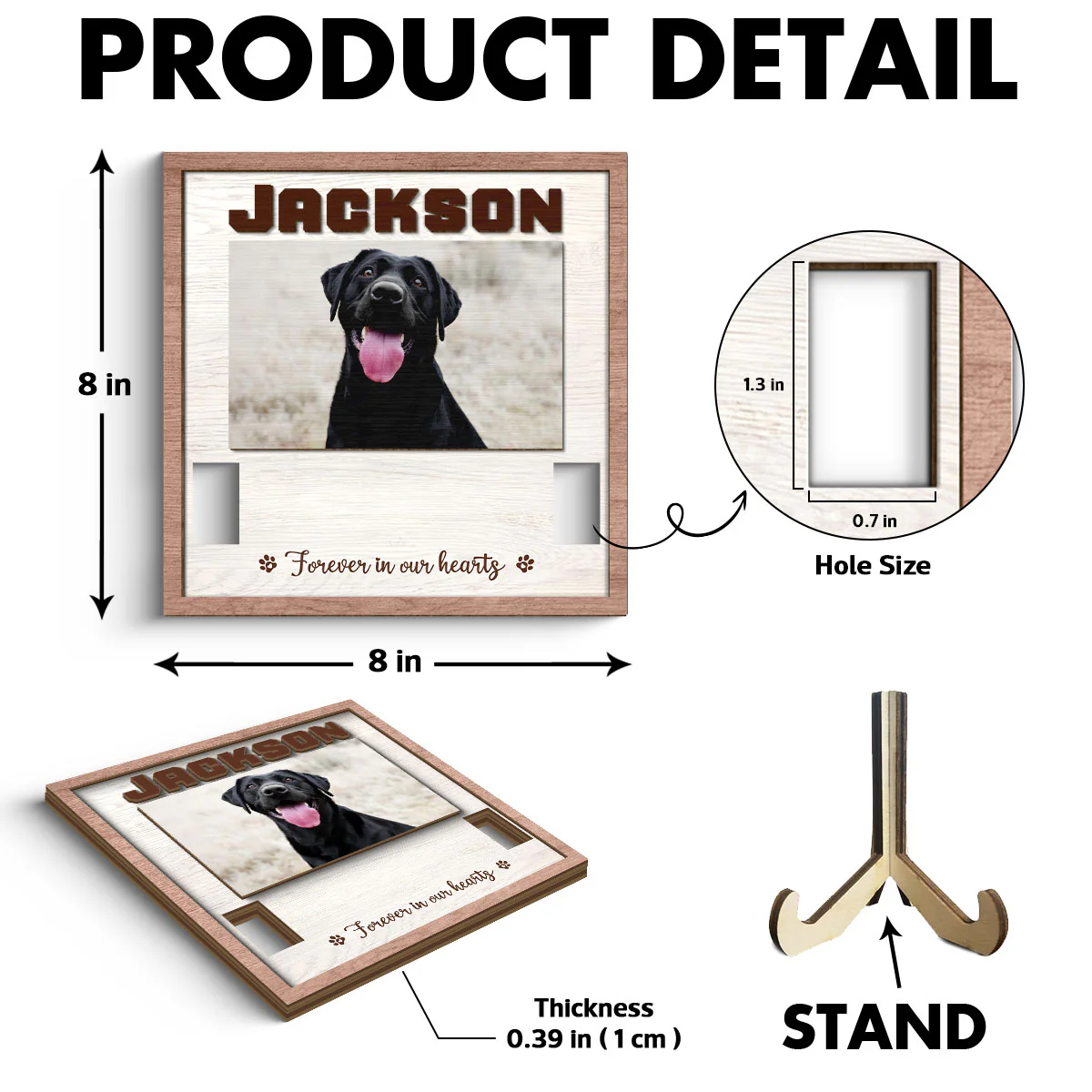Pet Loss Pet Memorial Remembrance Gift Pet Collar Keepsake Photo Inserted Personalized Wooden Pet Collar Holder - Image 6