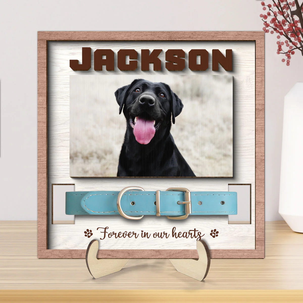 Pet Loss Pet Memorial Remembrance Gift Pet Collar Keepsake Photo Inserted Personalized Wooden Pet Collar Holder - Image 9