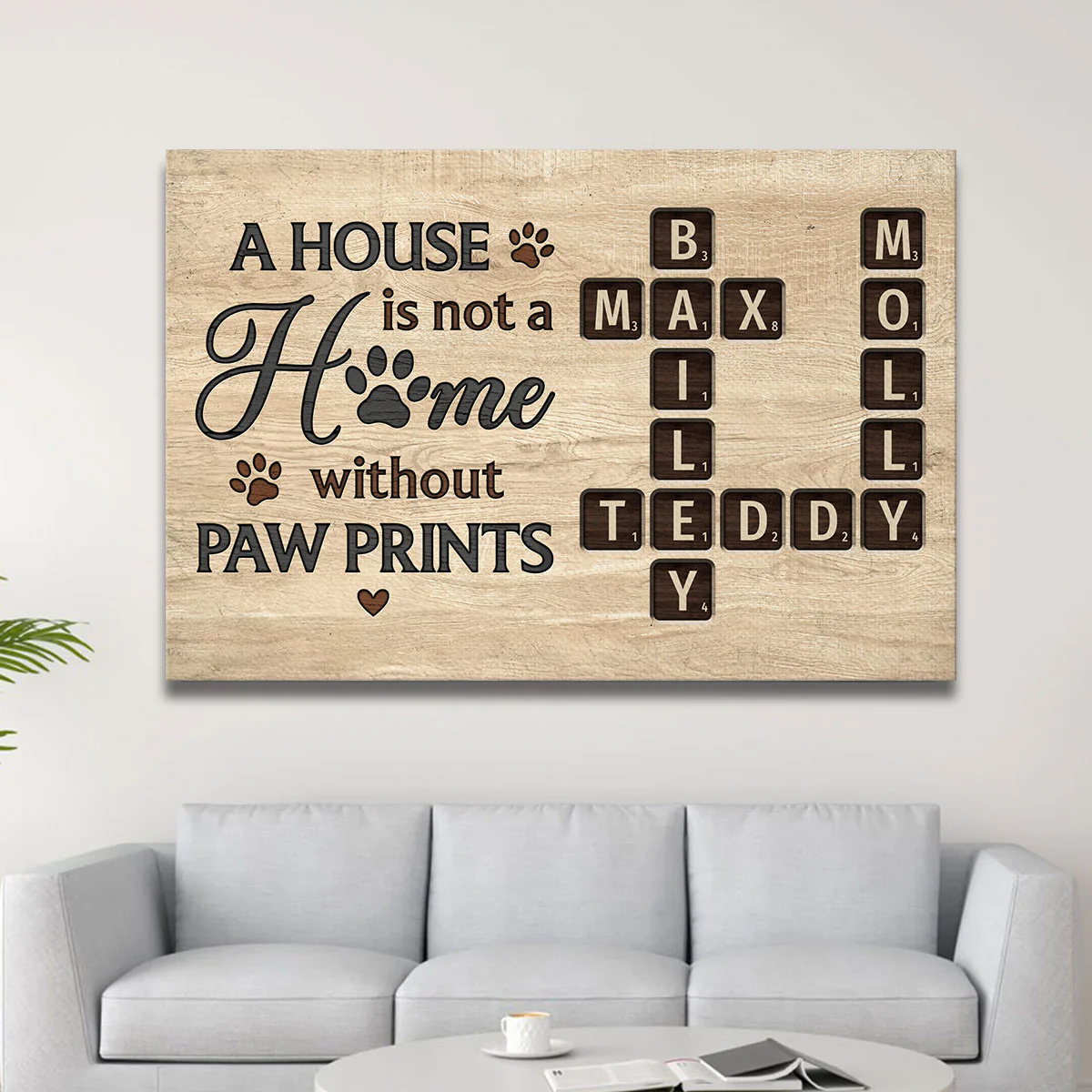 Pet Lover Home Decor Home With Paw Prints Crossword Puzzle Art Personalized Canvas