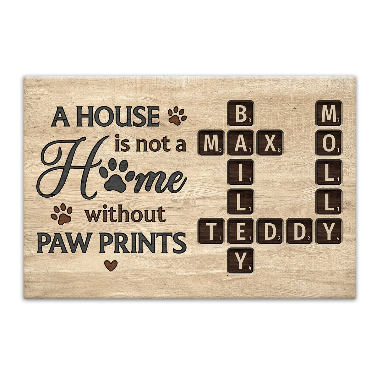 Pet Lover Home Decor Home With Paw Prints Crossword Puzzle Art Personalized Canvas - Image 2