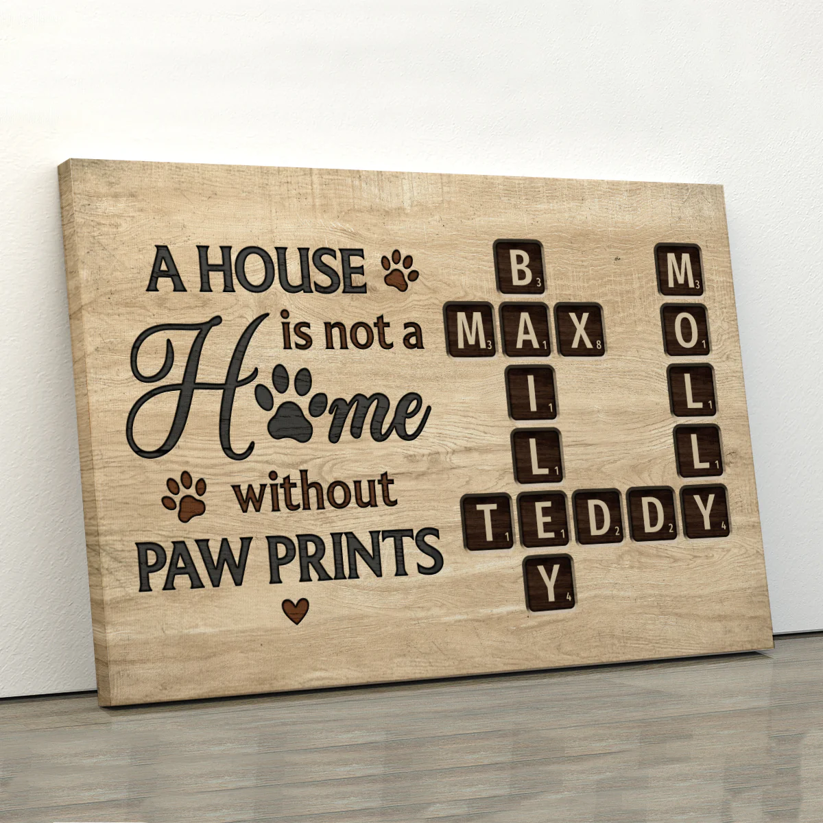 Pet Lover Home Decor Home With Paw Prints Crossword Puzzle Art Personalized Canvas - Image 3