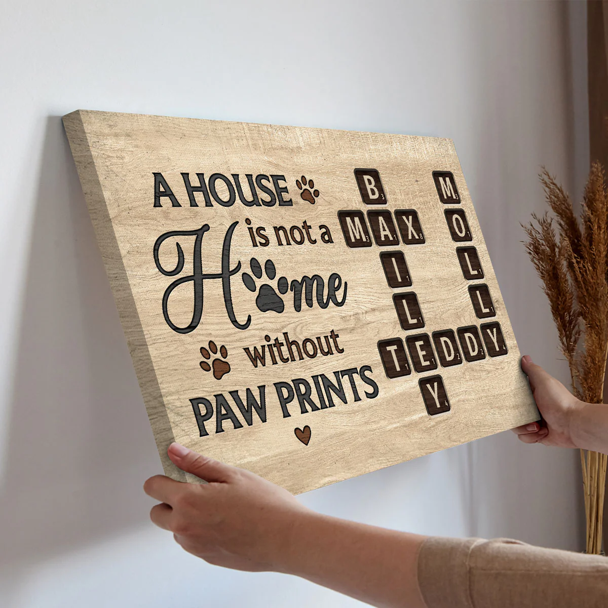 Pet Lover Home Decor Home With Paw Prints Crossword Puzzle Art Personalized Canvas - Image 4