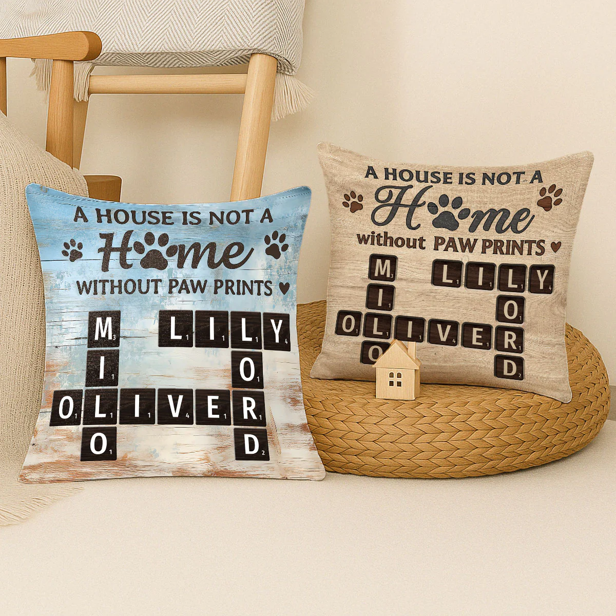 Pet Lover Home Decor Home With Paw Prints Crossword Puzzle Art Personalized Pillow - Image 3