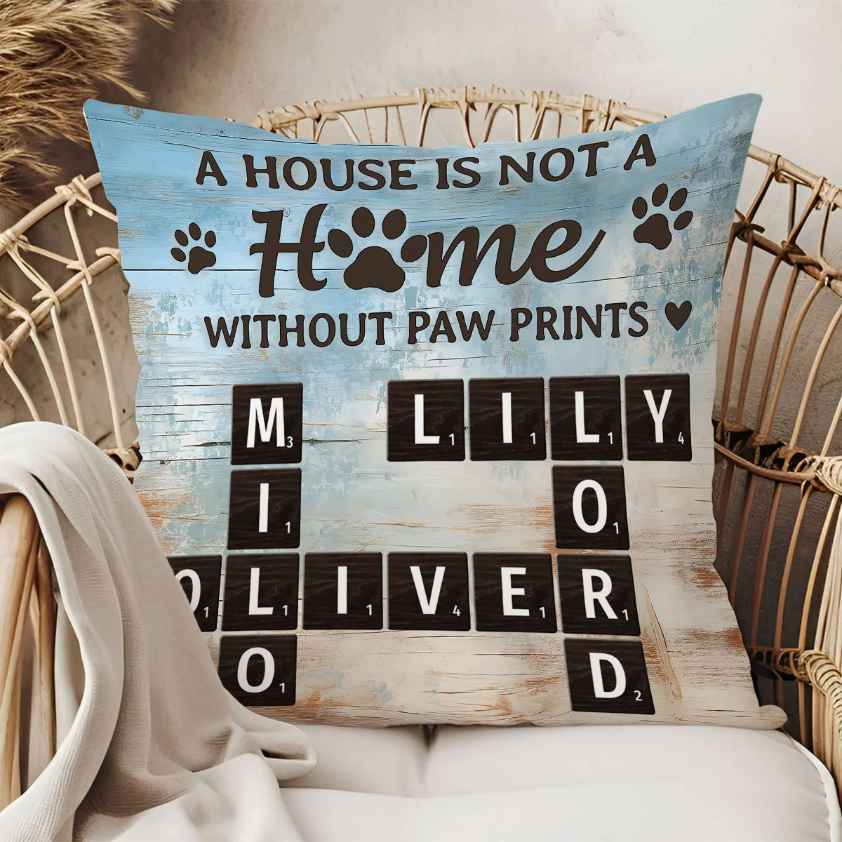 Pet Lover Home Decor Home With Paw Prints Crossword Puzzle Art Personalized Pillow - Image 4