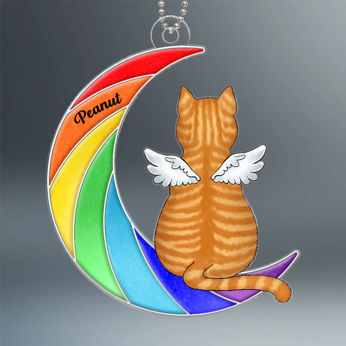 Pet Memorial Remembrance Keepsake Dog Cat Sitting On Rainbow Moon Personalized Acrylic Ornament - Image 2