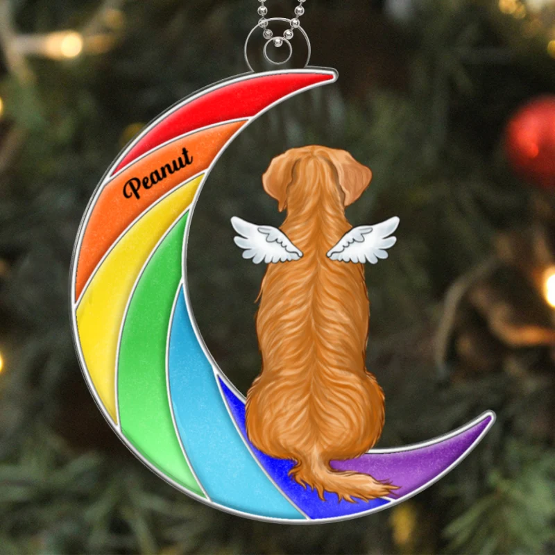 Pet Memorial Remembrance Keepsake Dog Cat Sitting On Rainbow Moon Personalized Acrylic Ornament - Image 5