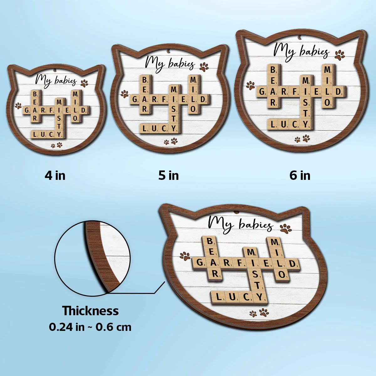 Cat Lover Gift Crossword Puzzle Art Personalized 2-Layer Wooden Ornament [Can add up to 20 cat names] - Image 10