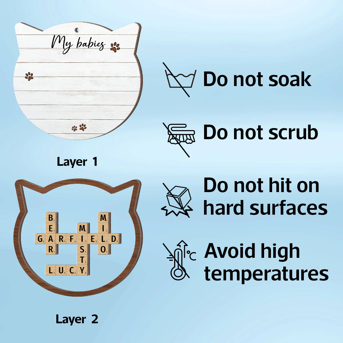 Cat Lover Gift Crossword Puzzle Art Personalized 2-Layer Wooden Ornament [Can add up to 20 cat names] - Image 11