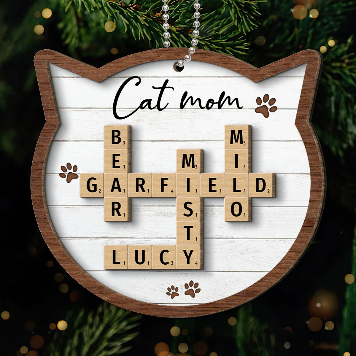 Cat Lover Gift Crossword Puzzle Art Personalized 2-Layer Wooden Ornament [Can add up to 20 cat names] - Image 6