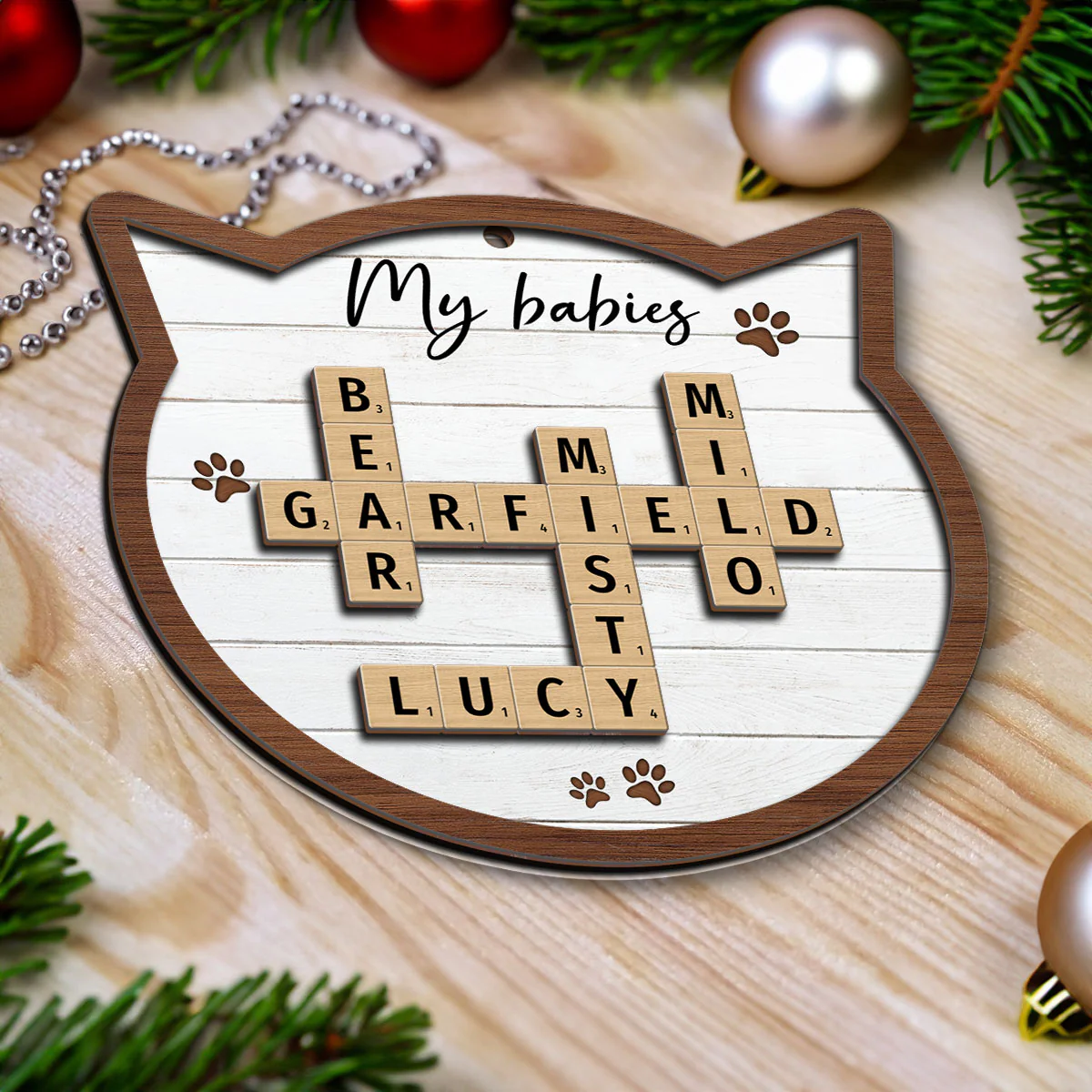 Cat Lover Gift Crossword Puzzle Art Personalized 2-Layer Wooden Ornament [Can add up to 20 cat names] - Image 8