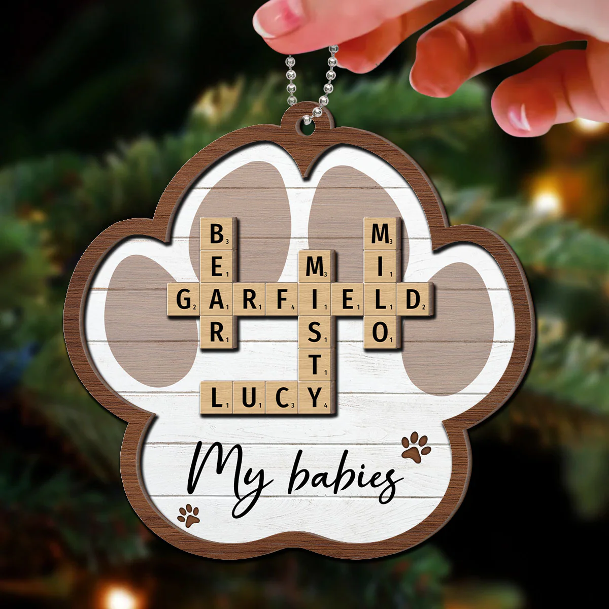 Pet Names Crossword Puzzle Art Personalized Paw Shaped 2-Layer Wooden Ornament [Can add up to 20 pet names] - Image 6