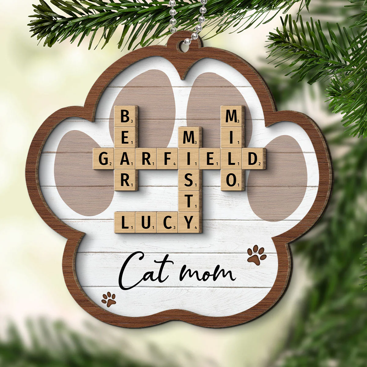 Pet Names Crossword Puzzle Art Personalized Paw Shaped 2-Layer Wooden Ornament [Can add up to 20 pet names] - Image 8