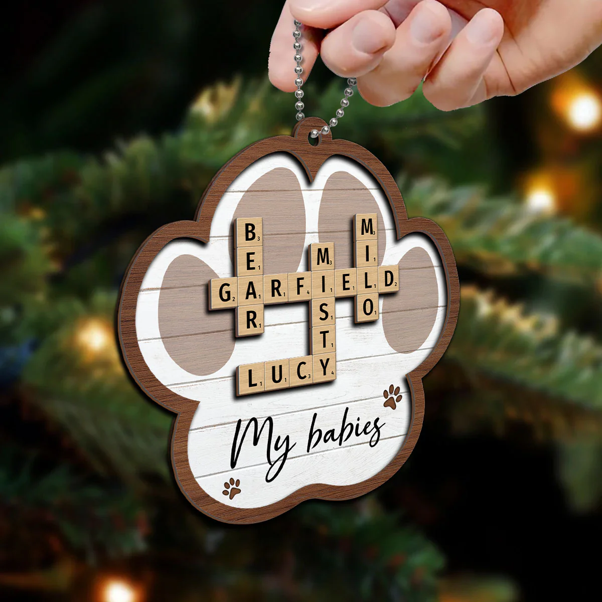 Pet Names Crossword Puzzle Art Personalized Paw Shaped 2-Layer Wooden Ornament [Can add up to 20 pet names] - Image 9