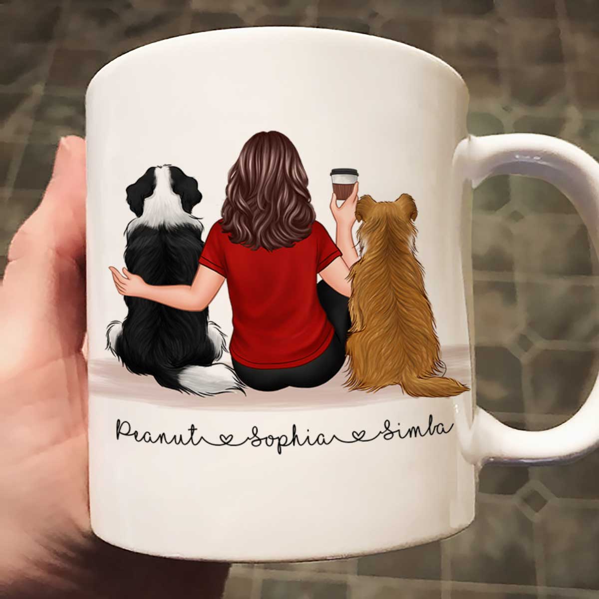 Pet Owner Portrait, Custom Dog Mom Cup Back View Woman & Dogs Personalized Mug Mother‘s Day Gift For Her - Image 2